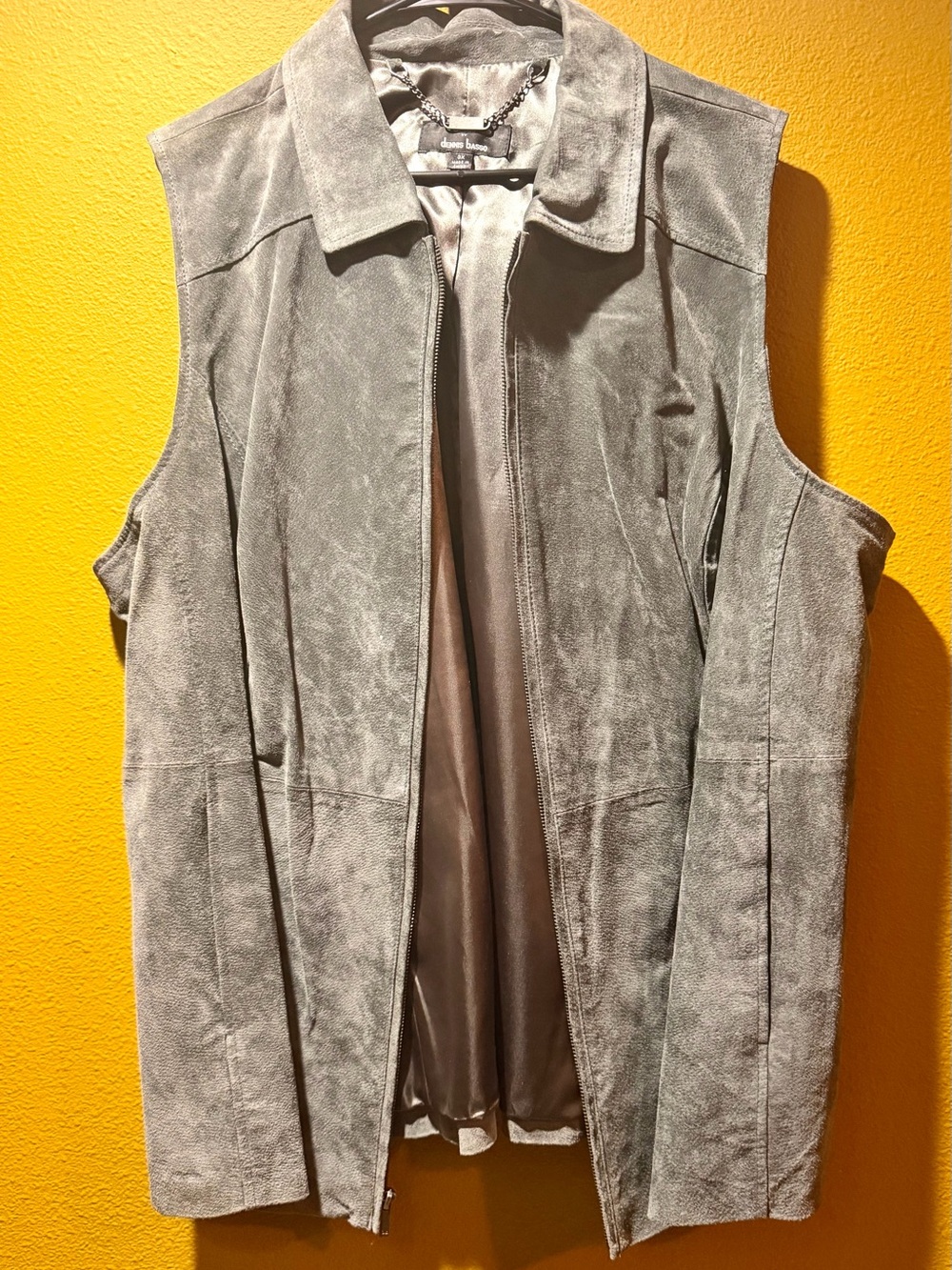 dennis basso Gray Suede Leather Sleeveless Zip-Front Vest